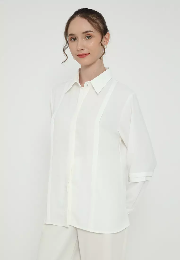 Shirt White Long Sleeve Material Crepe Plain Arlette By Brilliant Girl Warna Putih