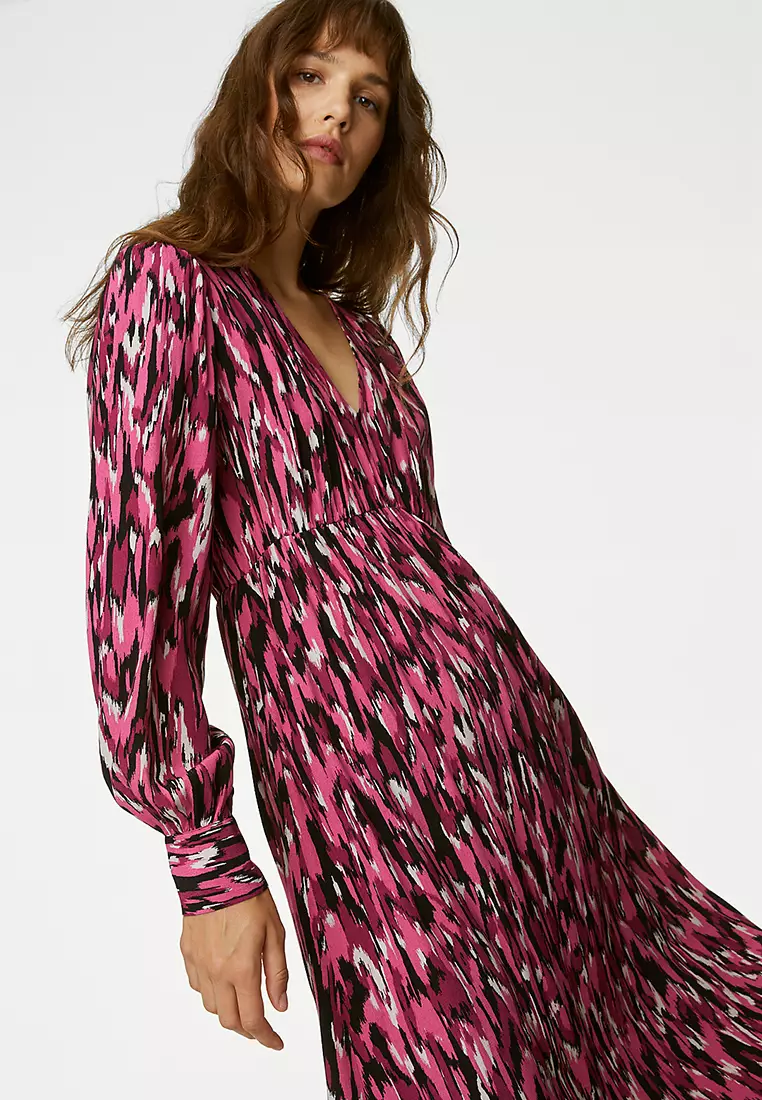 Printed V-Neck Midaxi Tea Dress