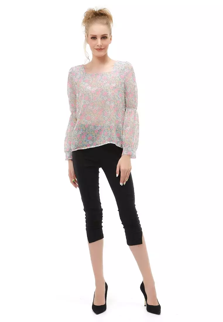 Cheva Blouse Flower Atasan Wanita Kasual Lengan Panjang Material Chiffon ORIGINAL - Multicolor