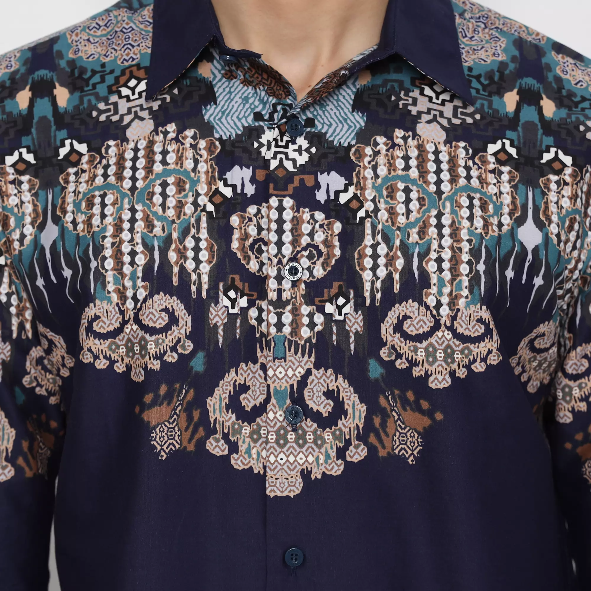 Platini Kemeja Batik Pria Lengan Panjang Katun Navy 36035