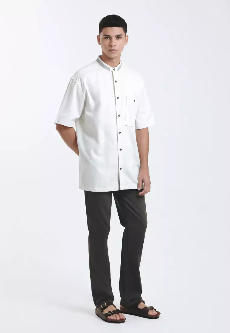 Emba Denim - Aram Two 037 Kemeja Koko Pria Lengan Pendek Cream