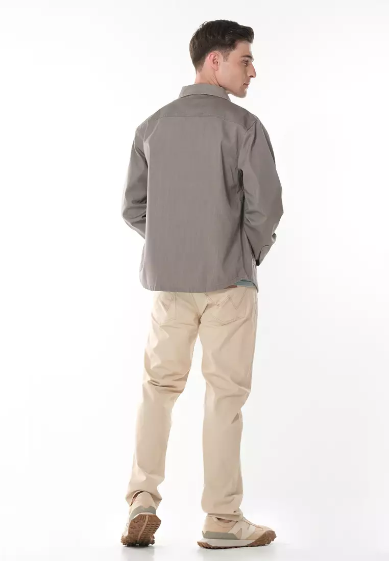 Button Down Long Sleeve Polo for Men in Grey Color
