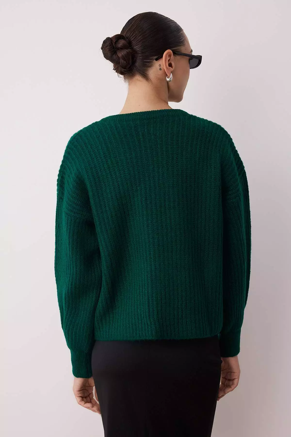 Emerald Green Soft Textured Wide Fit Basic Knitwear Sweater