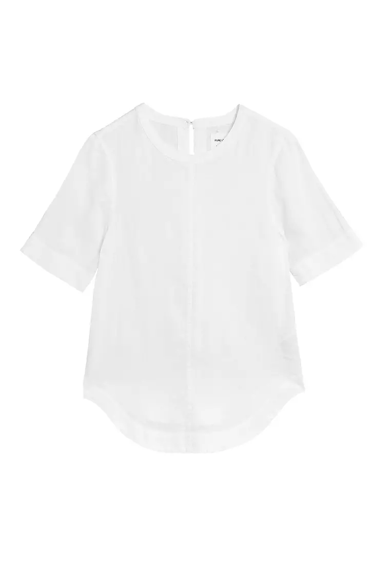 Pure Linen Round Neck Short Sleeve Boxy Top