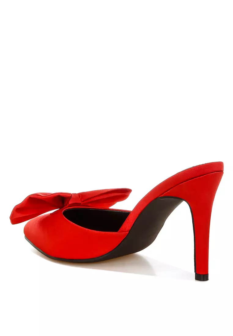 Sepatu Stiletto Berdetail Pita Warna Merah