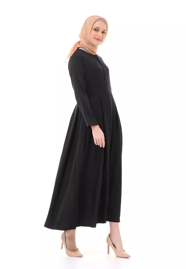 Enzy Dress Muslimah Wanita Lengan Panjang Regular Fit Premium High Quality - Black