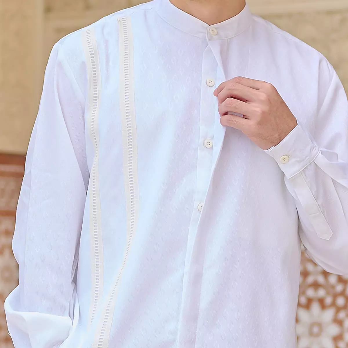 ZM Zaskia Mecca - Elgin White Kemeja Koko Pria Lengan Panjang - White Series - Binar Samudra