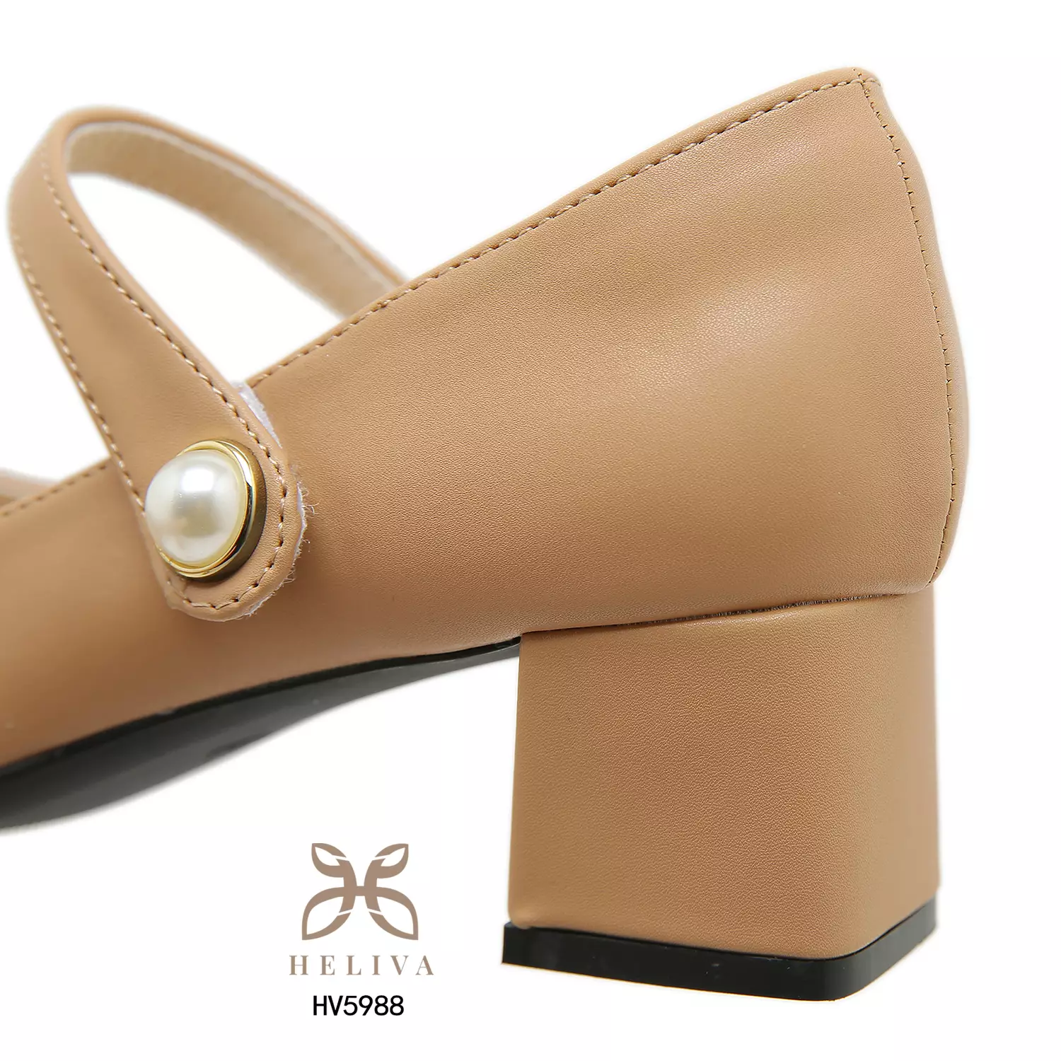 Heliva Reine Women Shoes Heels Chungky Strap Velcro Accessories Pearl 5cm HV5988