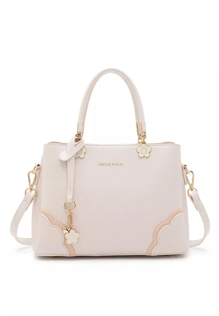 Women's Floral Detail Top Handle Bag / Sling Bag / Crossbody Bag (手拿袋 / 斜孭袋) - 白色