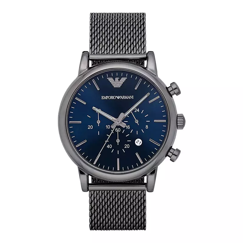 Jam Tangan Pria Emporio Armani Chronograph AR1979 Luigi Blue Dial Gunmetal Mesh Strap