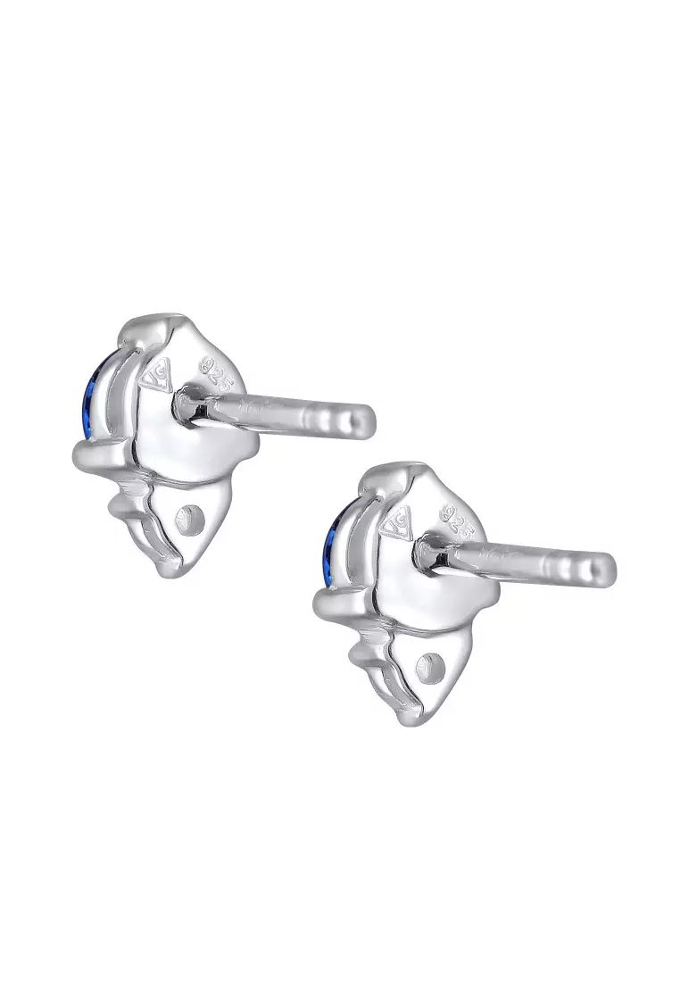 Anting Perhiasan Perak 925 Wanita Stud dengan Synthetic Sapphire dan Zirconia