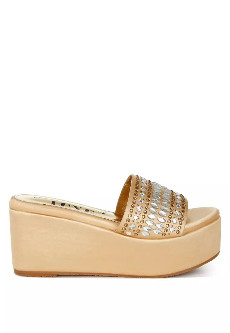 Discount on London Rag  shoes - SKU: Diamante & Rhinestone Detail Stylish Flatforms in Gold