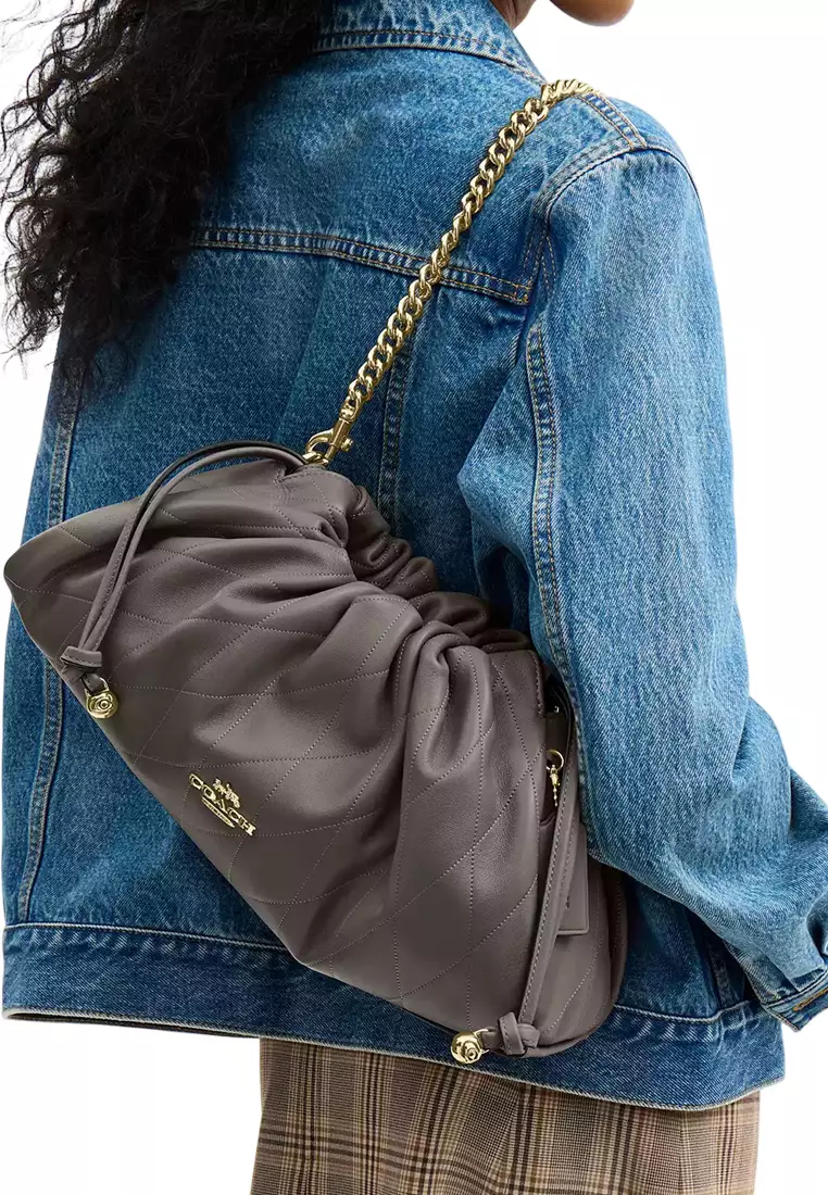 Faye Large Shoulder Bag With Quilting - Slate CCZ58