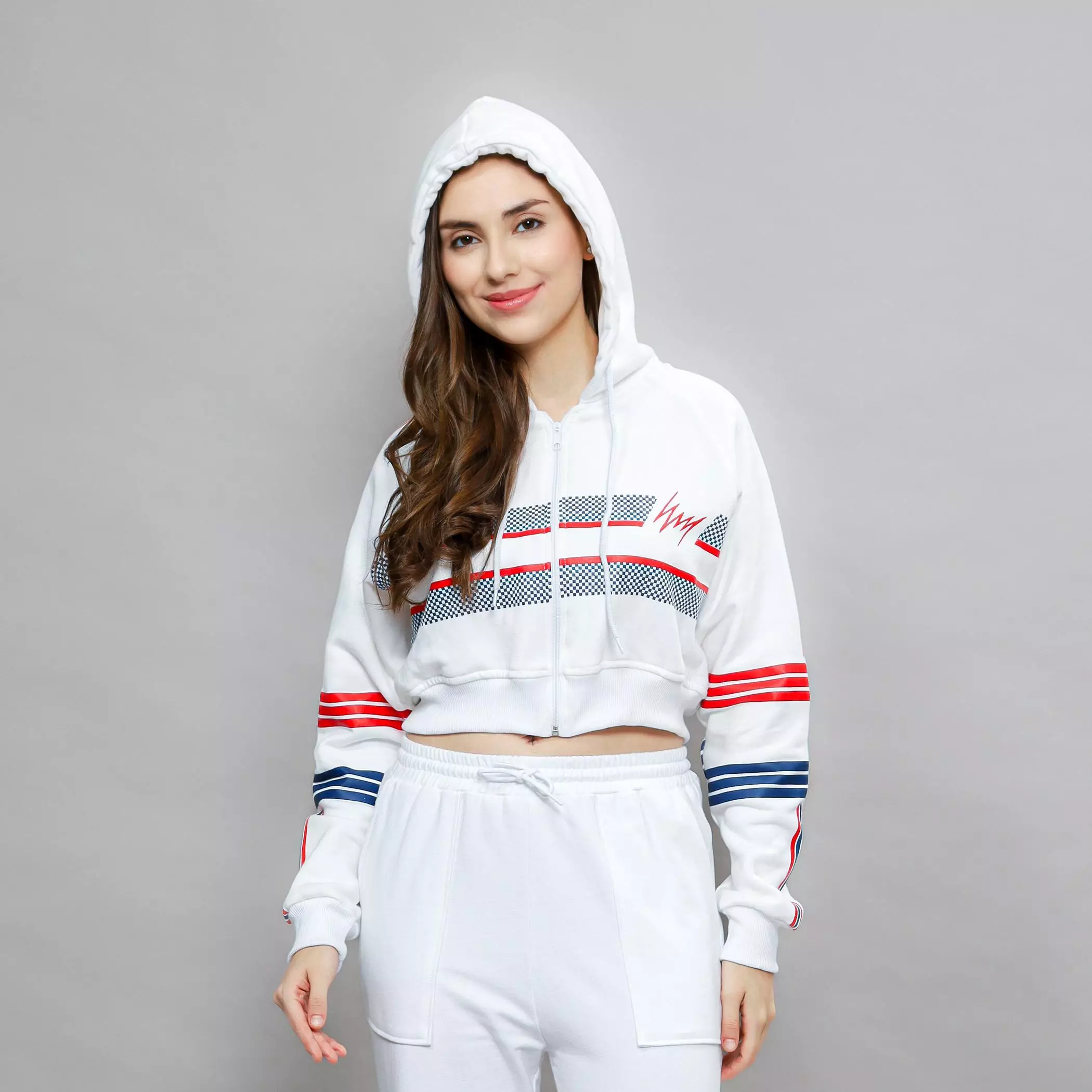 Enough - One Set Hoodie Crop Zipper dan Celana Jogger Sweatpants Wanita Butterfly Effect Sweater Setelan copy