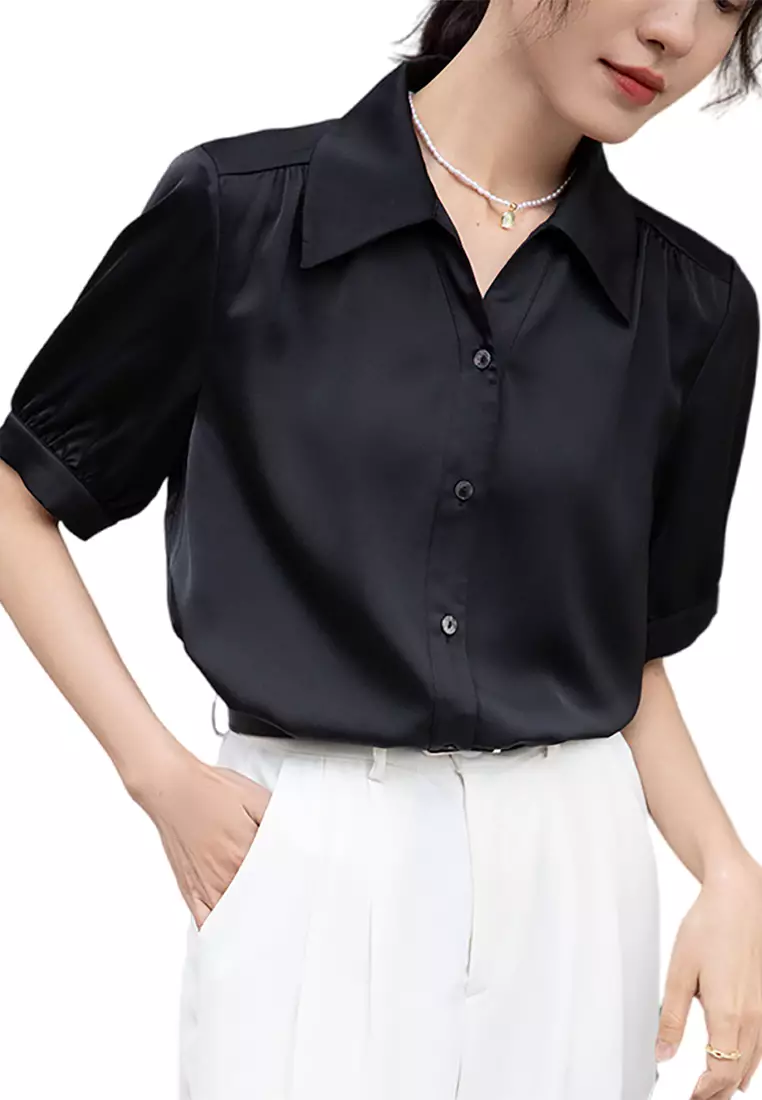 Buy Lara Satin Solid Oversized Single-Breasted Gathered Shirt 2024 Online
