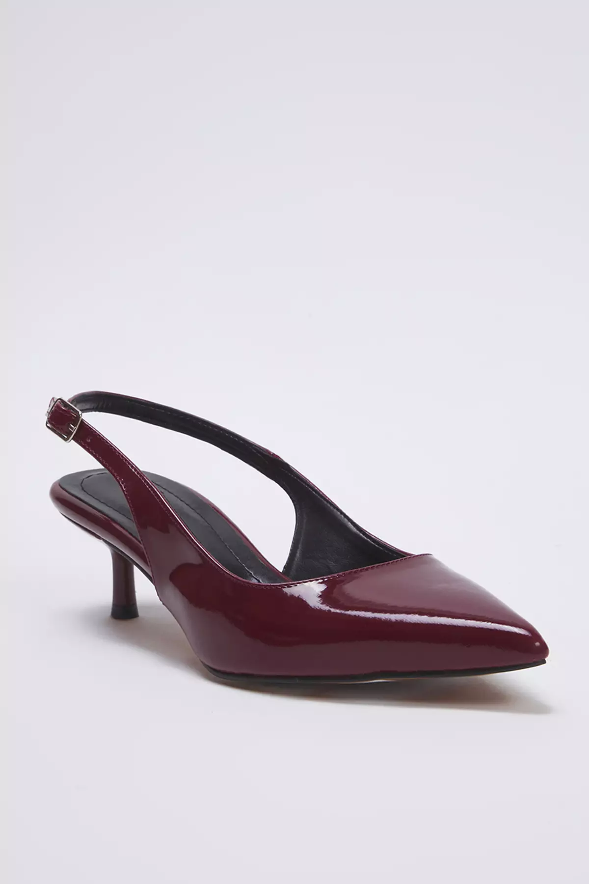 Burgundy Patent Leather Pointed Toe Kitten Heels Women's Classic Heeled Shoes Takss25To00005