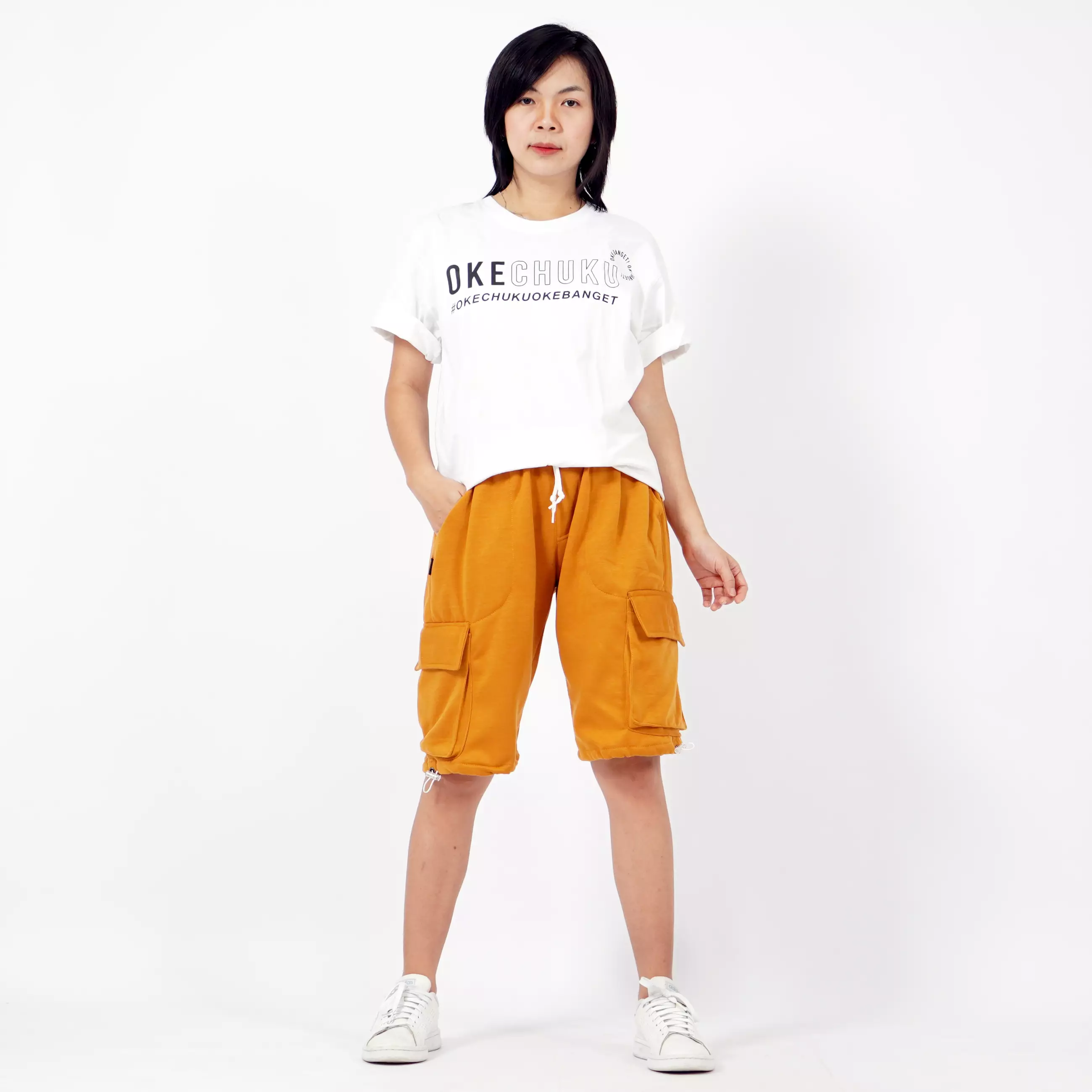 JUANITA Celana Pendek Cargo Wanita Celana Cargo Pendek Wanita Short Cargo Pants - MUSTARD