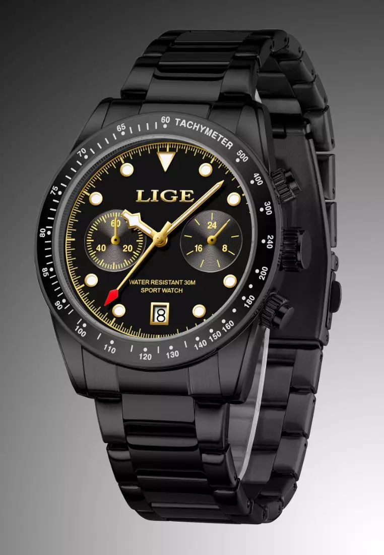 Chronograph Unisex IP Black Stainless Steel Quartz Watch, 40mm, IP Black Stainless Steel Bracelet