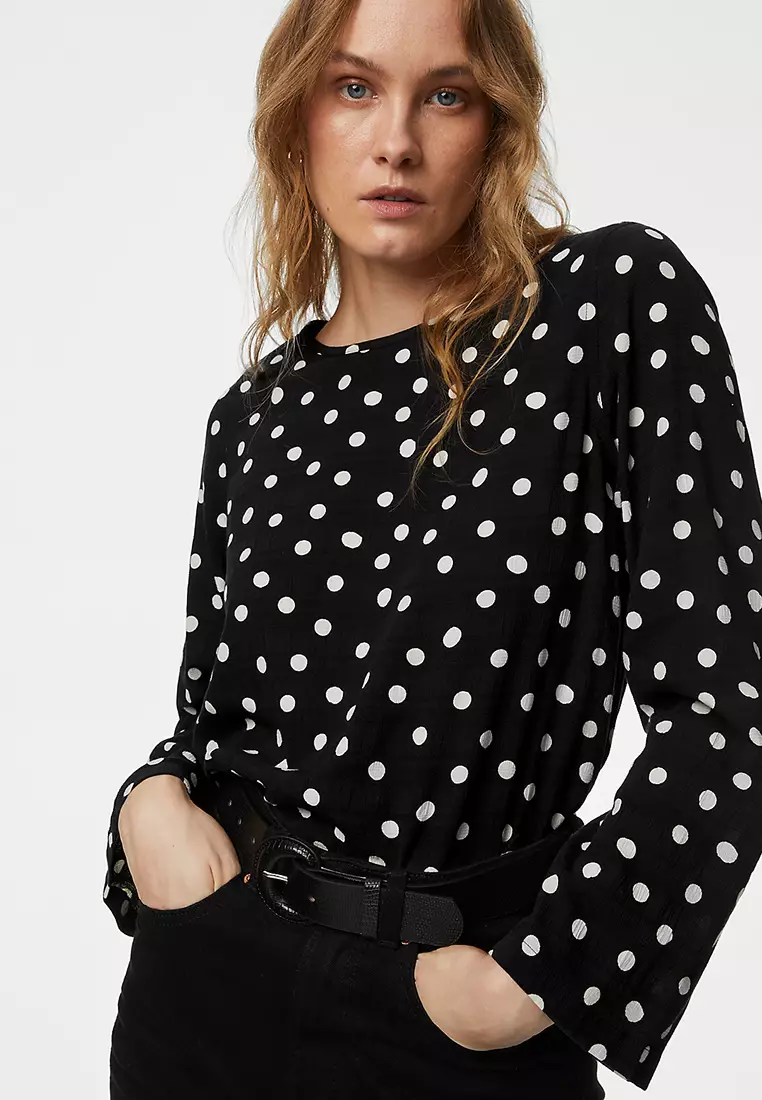 Cotton Blend Polka Dot Top