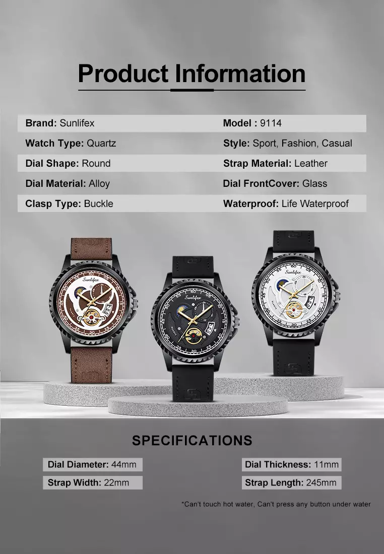 Jam Tangan Pria Quartz Tanggal Luminous Kuarsa Mode Tali Kulit Jam Tangan Cowok 9114 blackwhite