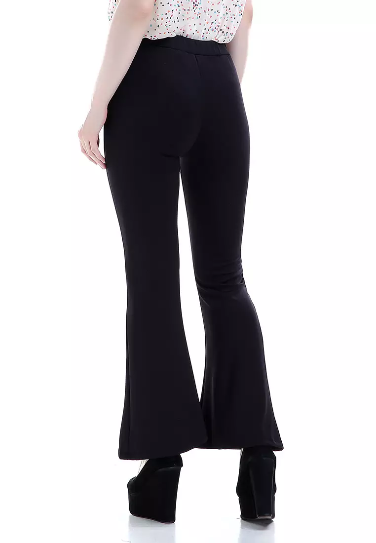Zahlee Celana Cutbray Wanita Long Pants Woman Highwaist Kasual Bawahan - Hitam