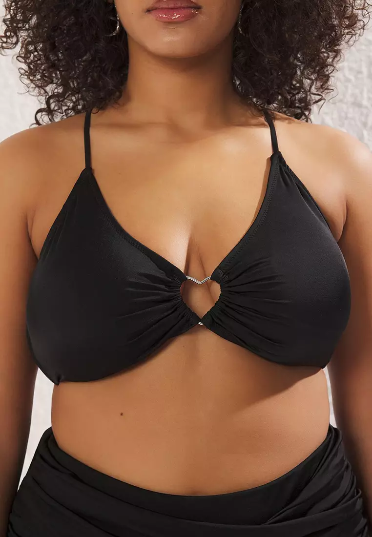 Black Heart Accessory Detail Strapless Plus Size Bikini Above TBBSS25CT00008