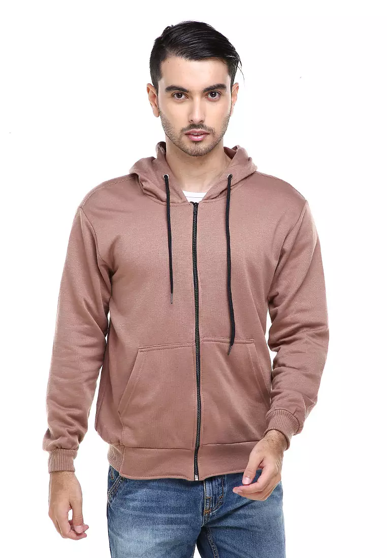Clover Jaket Sweater Hoodie Polos Pria Casual Plain Jacket Material Fleece ORIGINAL - Mocca