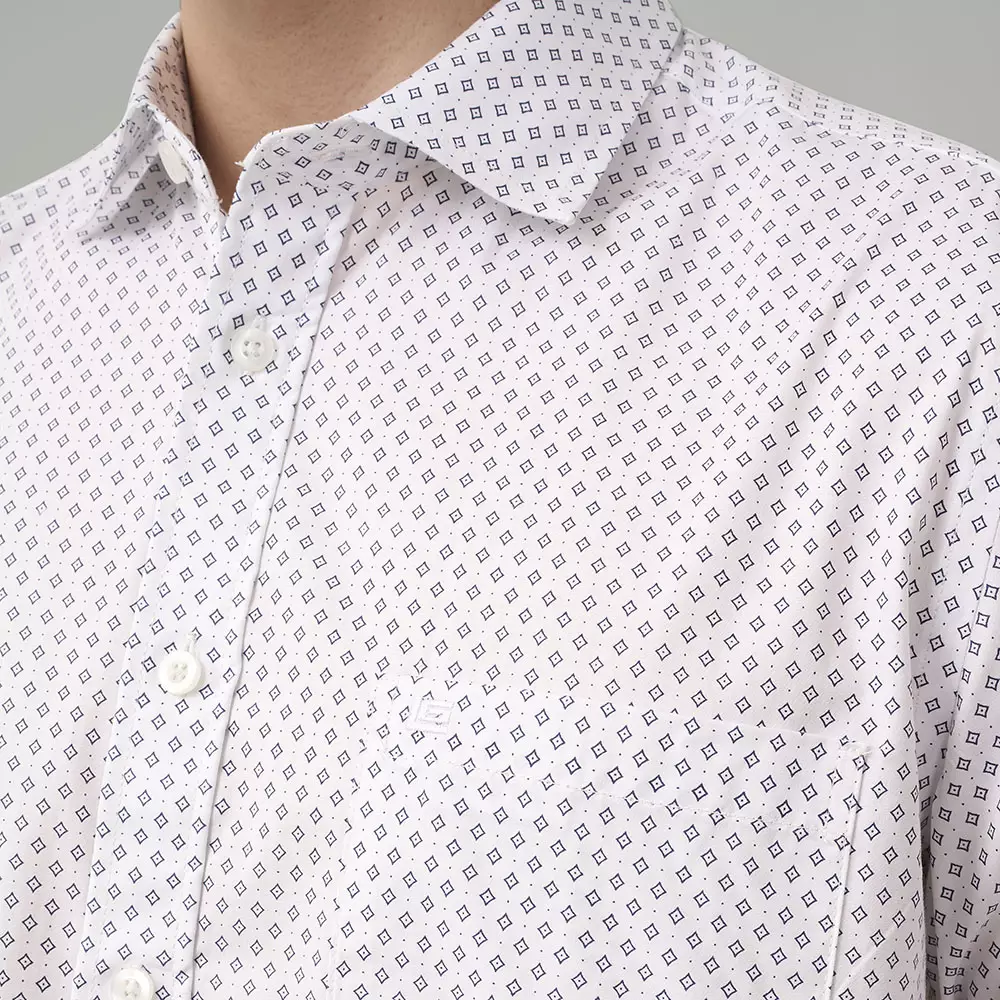 Kemeja Lengan Pendek Guy Laroche Wellin Printed - White Cotton Smart Casual