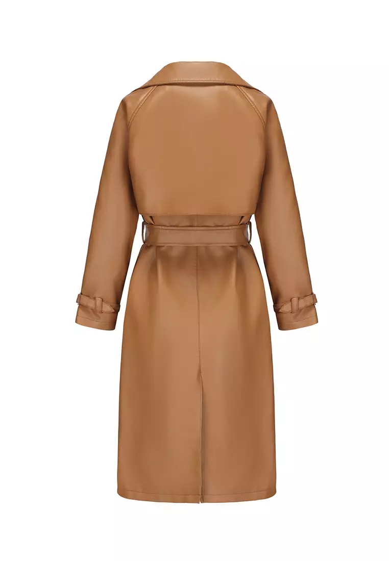 Oversized Faux Leather Trench Coat AD-M24PJ51