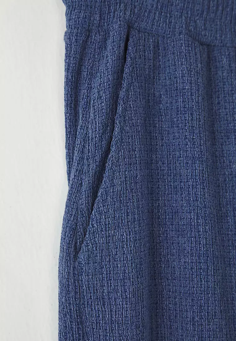Indigo Wide Leg Textured Open Leg Sweatpants TMNSS25EA00008