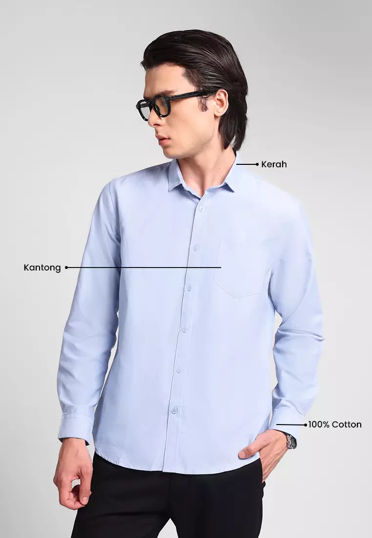 Manzone Kemeja Lengan Panjang Pria Slim Fit Foxy - Light Blue
