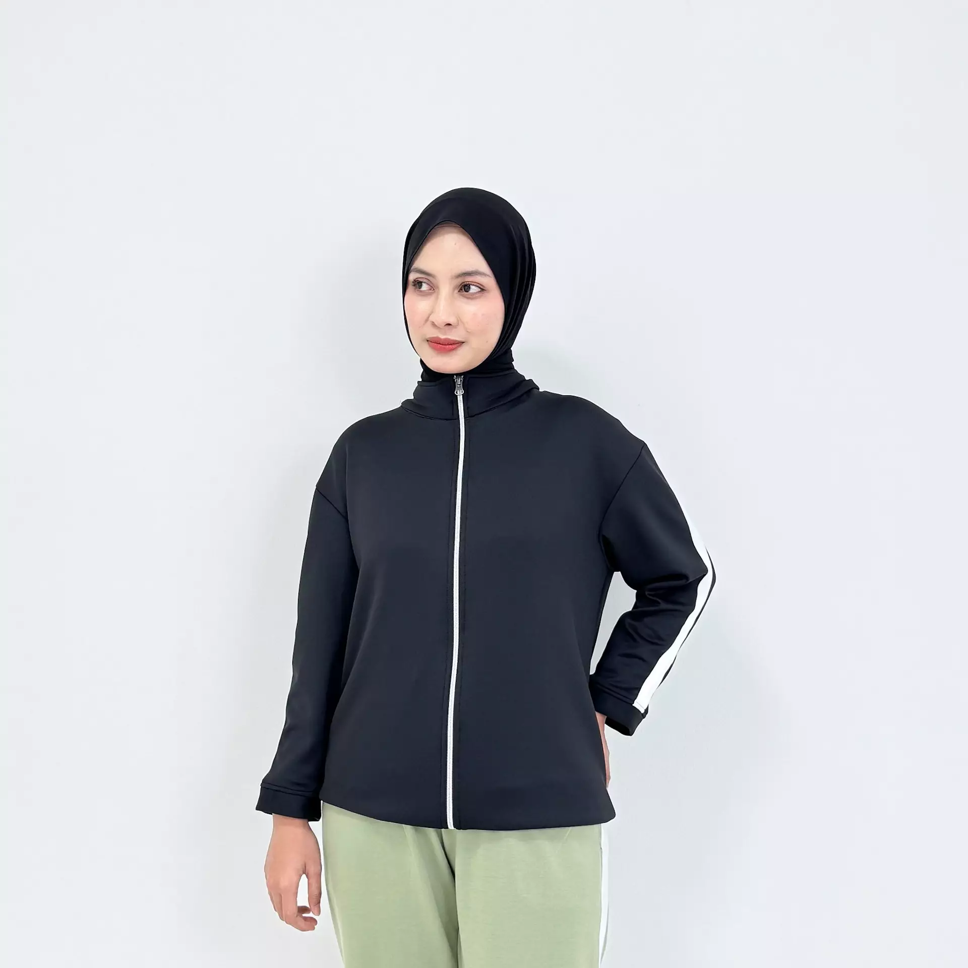 Setelan Jaket Sporty HITAM - MINT Onset Baju Olahraga Muslimah