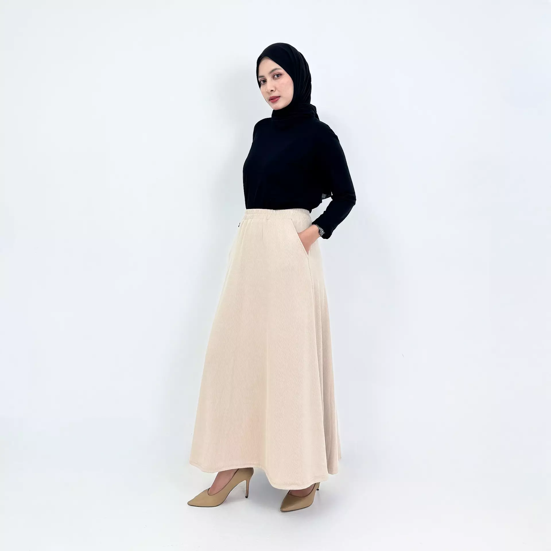Ani Knit Skirt [KREM] Rok Panjang Wanita Muslim