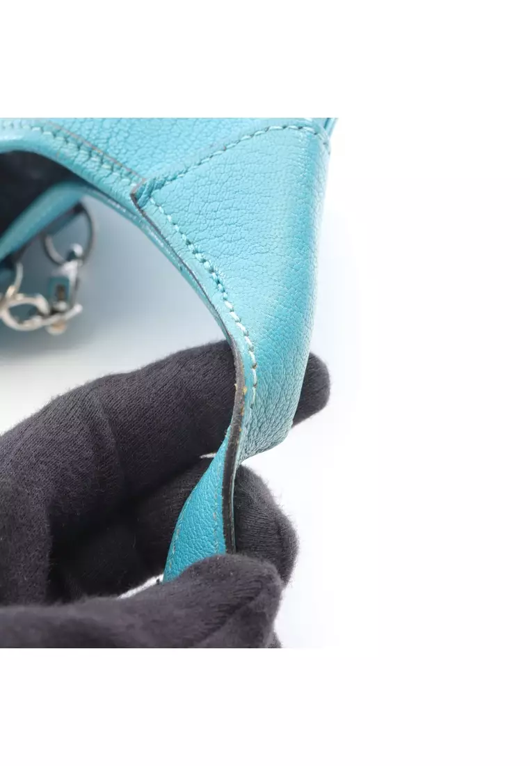 Pre-Loved Hermès Trim 24 one shoulder bag Chevre turquoise blue silver hardware □H stamp