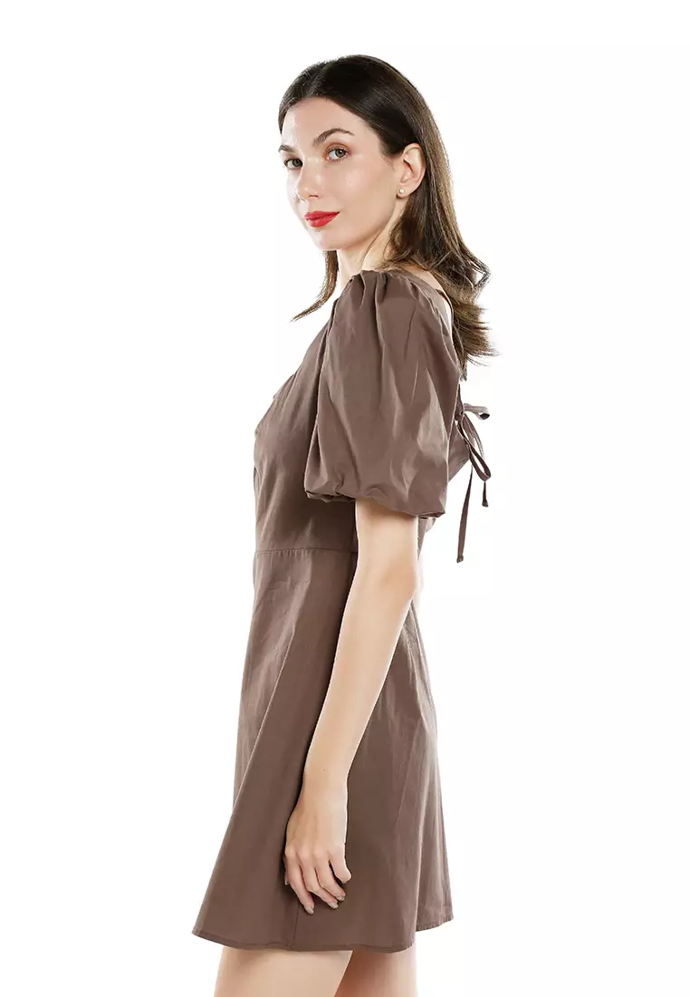 Sweetheart Neck A-Line Dress In Brown