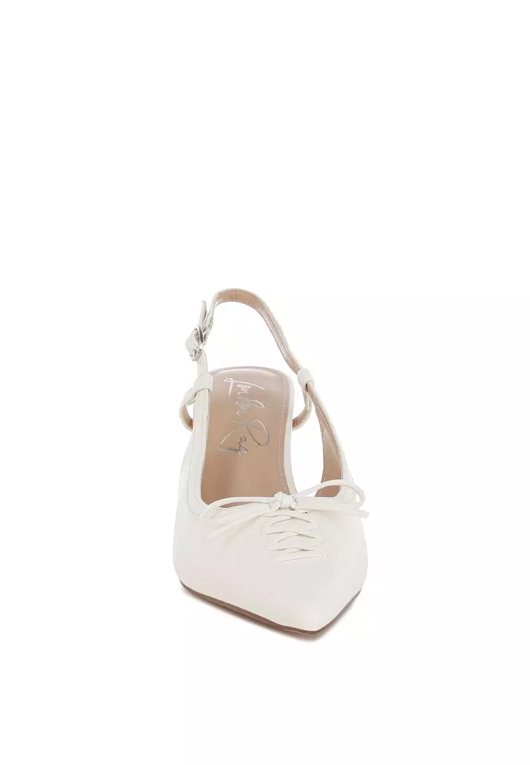 Kitten Heel Pointy Slingbacks in White