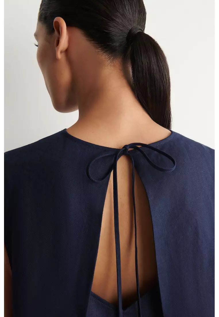 V-NECK OPEN-BACK LINEN MINI DRESS