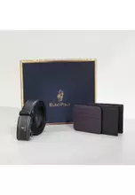 Polo Meisdo Men's Tie Leather Wallet and Belt Set with Gift