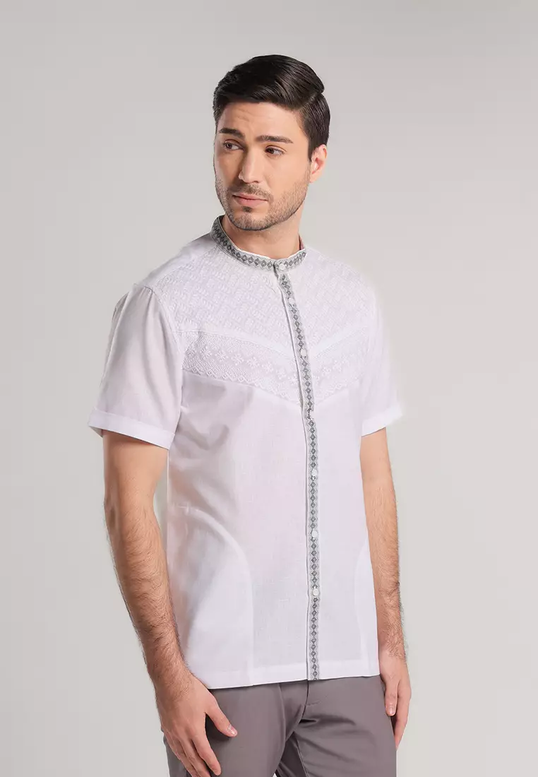 MOC Kemeja Koko Lengan Pendek Pria Majid - White