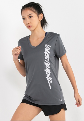 Under Armour grey Women's Velocity Vertical Script Short Sleeves T-Shirt D7776AA9539A87GS_1
