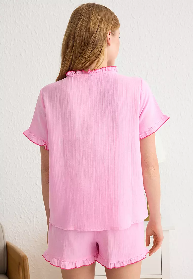 Pajama Set with Ruffle Muslin Shorts
