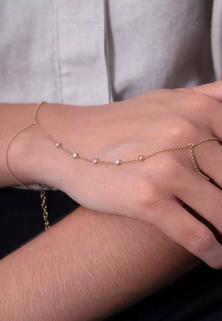 Gelang Perhiasan Perak 925 Wanita Hand Chain Accessory Sparkling Rose Gold Plated Embellished with Crystal by Swarovski®