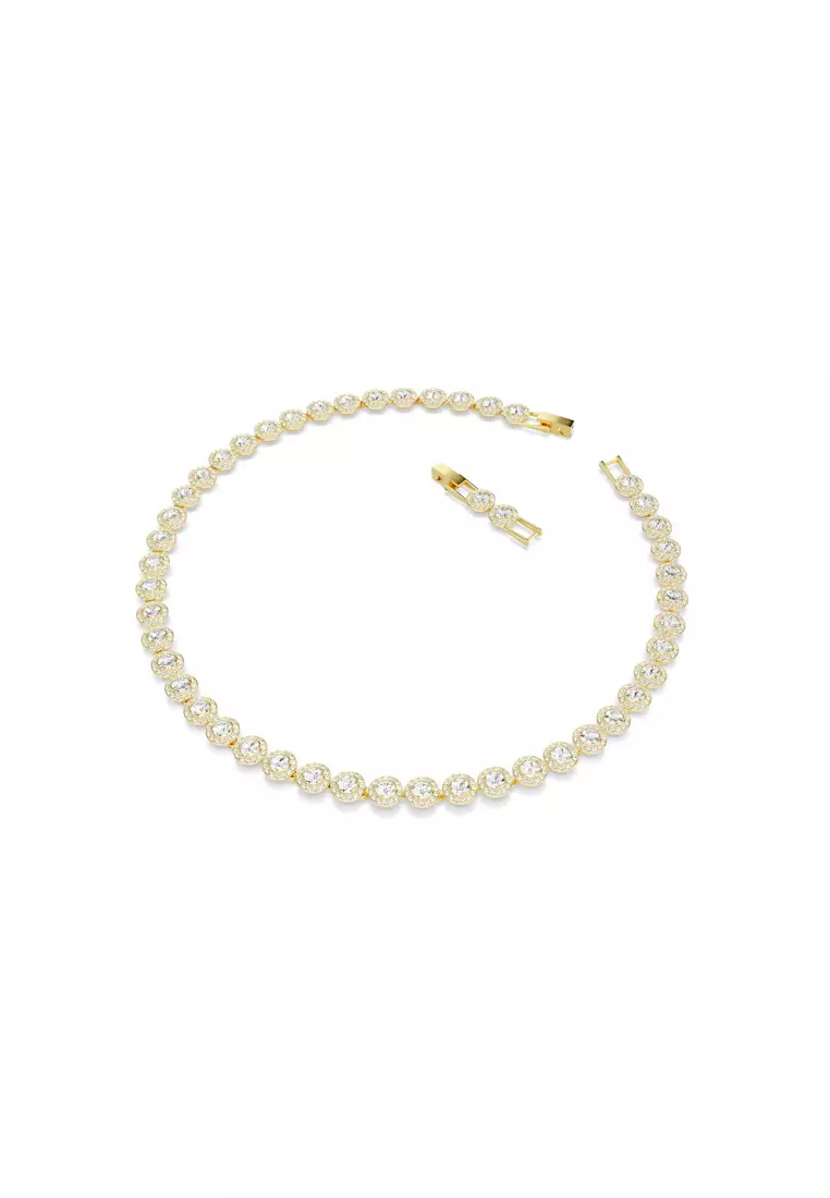 Una Angelic Tennis necklace, Round cut, White, Gold-tone plated