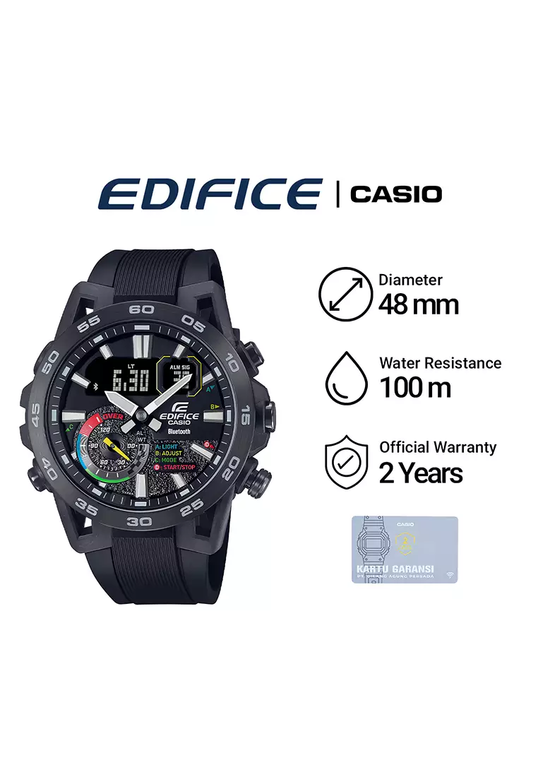 Casio Edifice Sospensione ECB-40MP-1A Jam Tangan Analog Digital Pria Smartphone Link - Black Resin Band