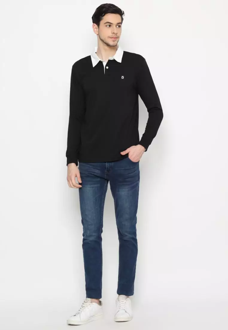 Matsuda Kaos Rugby Polo Shirt Pria Lengan Panjang Fujidera