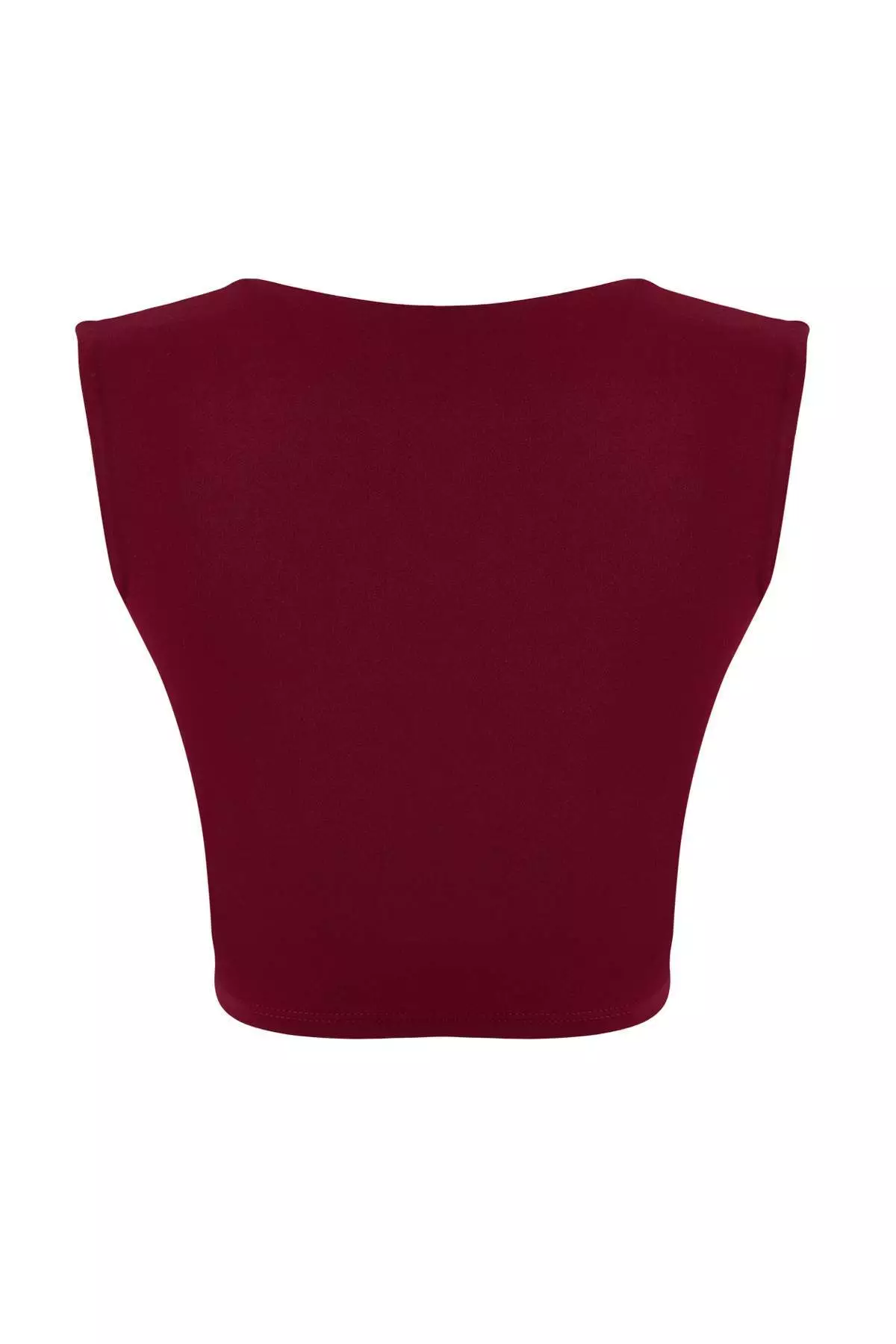 Burgundy Double Breasted Brushed Soft Fabric Supportive/Shape-Enhancing Knitted Sports Bra Thmss26Ss3