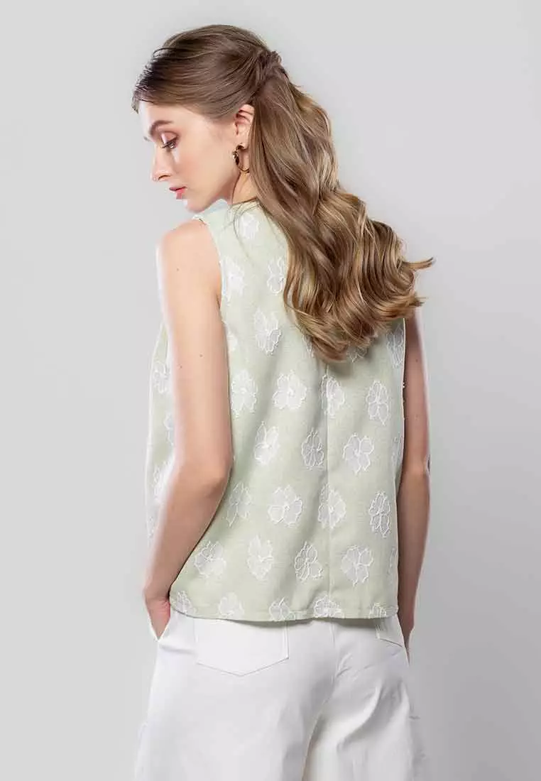 Elysia Rue Floral Embroidered Sleeveless Top