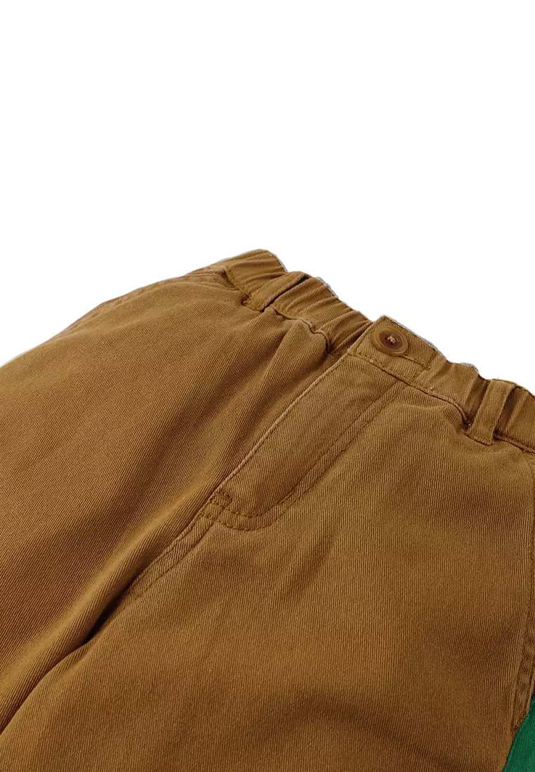Boys Walter Straight Leg Utility Pants In Brown With Side Stripes