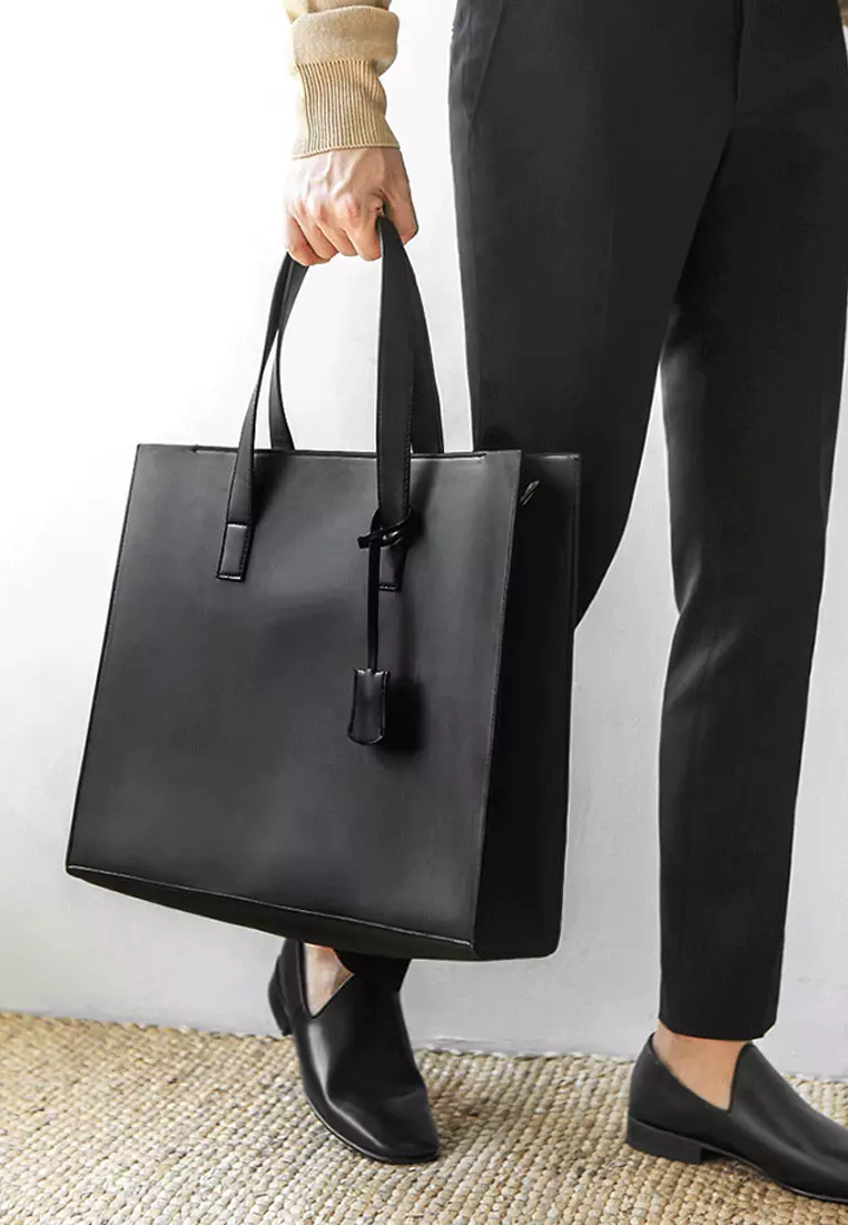 Mens black leather tote bag cheap