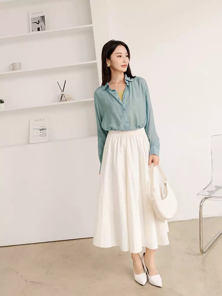 立體紋理翻領寬鬆防曬罩衫襯衫《AB19462》